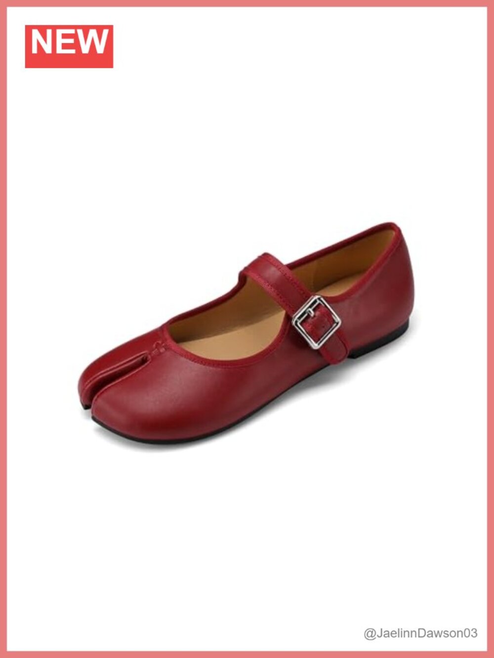 Faux Leather Split Toe Mary Jane Flats with Buckle Strap
